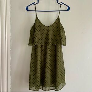 Dee Elle Elegant Olive Army Green Skater Dress with Black Crosses Sz XS